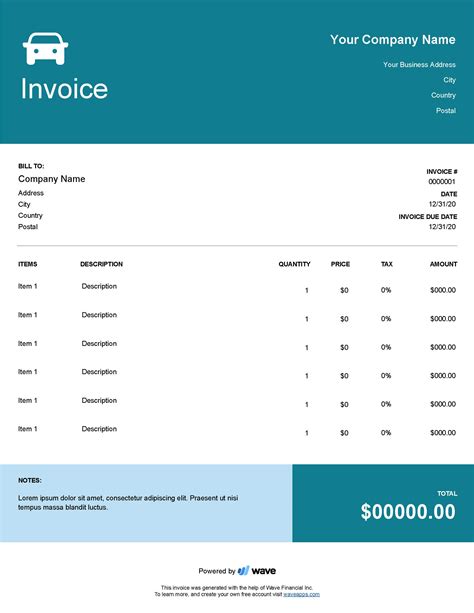 Auto Invoice Template Excel