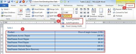 AutoFit Table Contents in MS Word