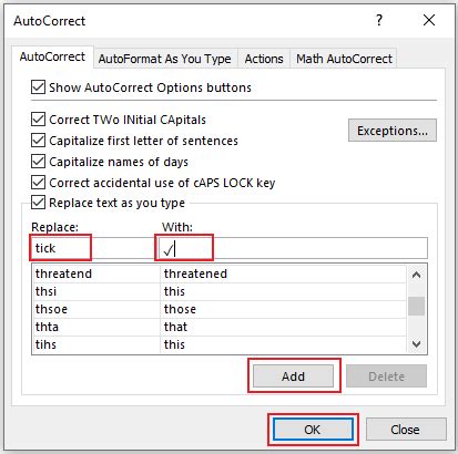 Autocorrect a Keyword with a Check Mark