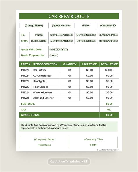 Car Quotation template Free Estimate and Quote Templates