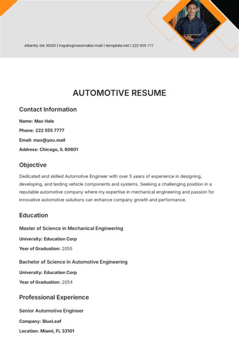Automotive Resume Template