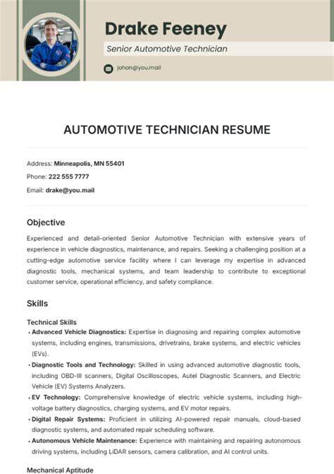 Automotive Technician Resume Sample