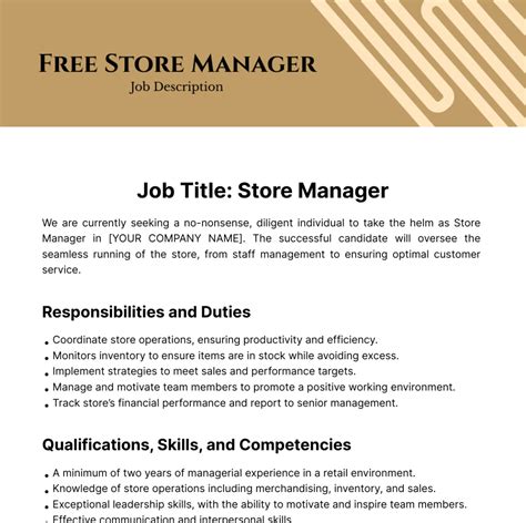 Automotive Tire Repair Store Manager Job Ad Template