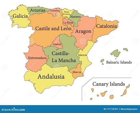 Autonomous Communities Map of Spain Stock Vector Illustration of