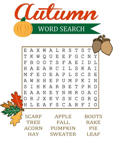 Autumn Word Search Free Printable