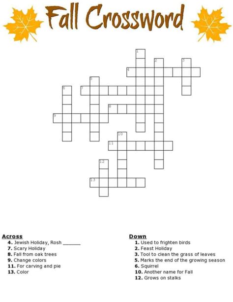 Autumn Crossword Puzzle Printable
