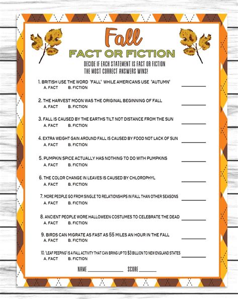 Autumn Trivia For Seniors Printable