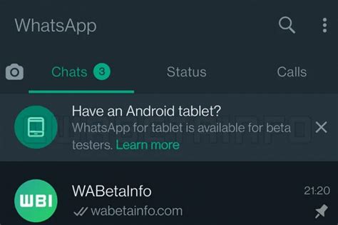 Available for tablets running WhatsApp Beta version