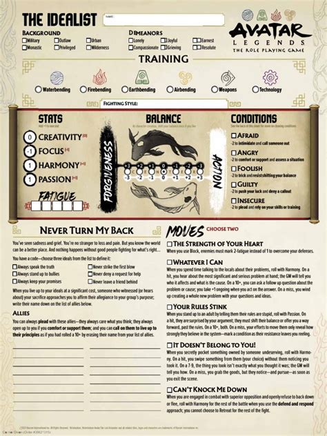 Unleash Your Avatar's Divine Potential with the Ultimate Character Sheet for Legends: The Roleplaying Game