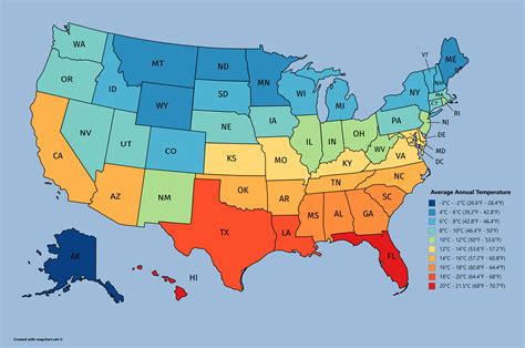 Average annual temperature in every US state MapPorn