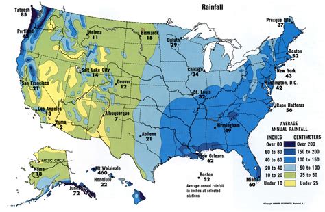 USA Rainfall map detailed large scale Average annual rainfall
