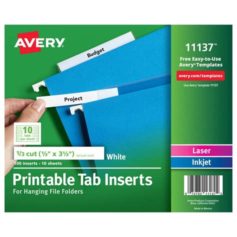 Avery Printable Tab Inserts 11137