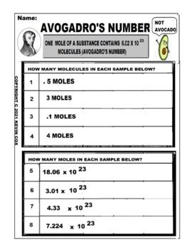 Avogadros Number Worksheet