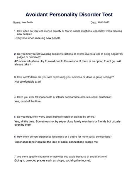 Avoidant Personality Disorder Test