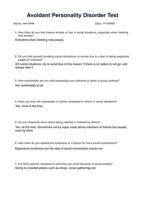 Avoidant Personality Disorder Test Pdf