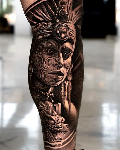 Aztec Tattoo On Leg