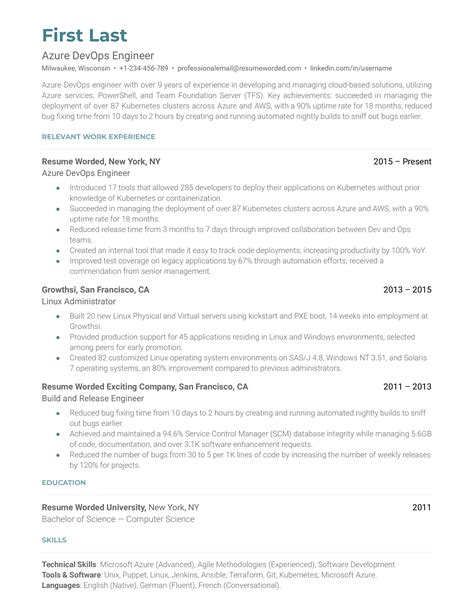 Azure Devops Engineer Sample Resume