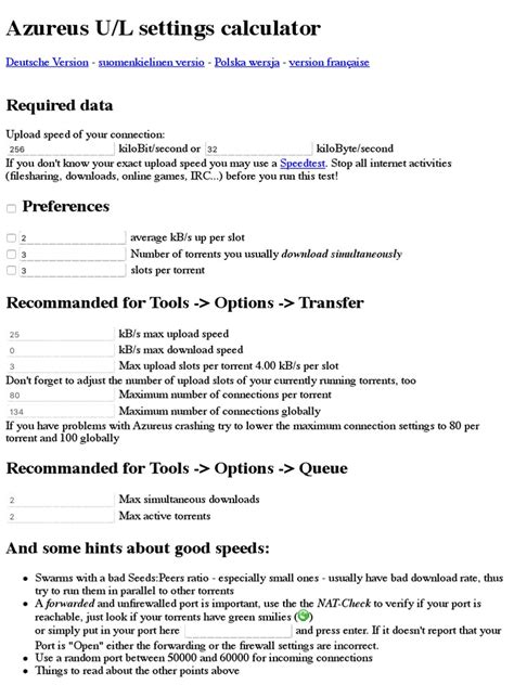 Unlock Maximum Upload Speed with Azureus Upload Settings Calculator