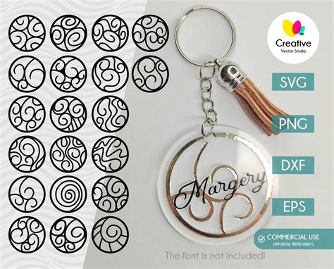 Download BUNDLE Round Keychain Patterns SVG Cameo