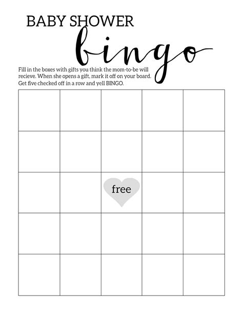 Baby Bingo Card Template