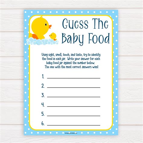 Baby Food Guessing Game Template