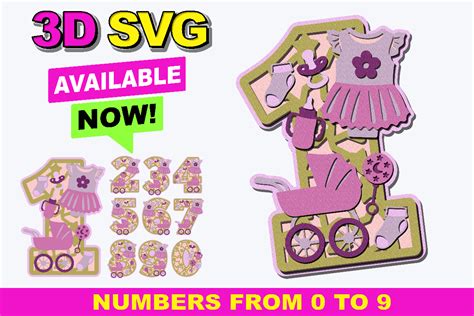 Baby Girl Months Numbers 3D SVG