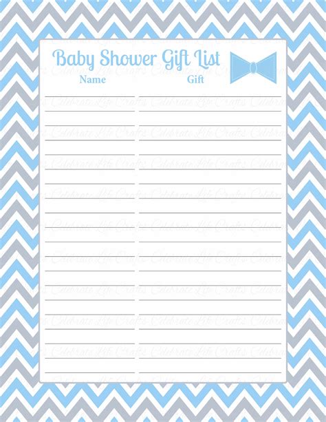 Baby Shower Gift List Template