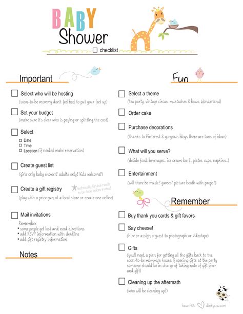2.17.14 Shower Planning Checklist Baby shower checklist, Baby shower