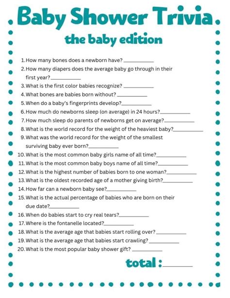 Baby Shower Trivia Printable