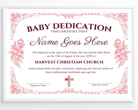 Baby Dedication Certificate Design Template in PSD, Word, Publisher