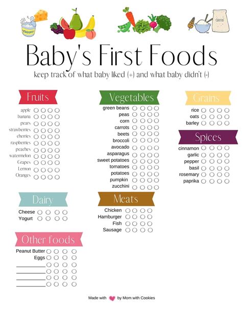 Baby Food Chart Checklist