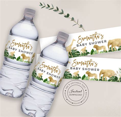 Elephant Baby Shower Water Bottle Label Template Editable Etsy