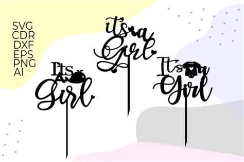 Download Baby Shower It's a Girl Cake Topper... Files DXF Files