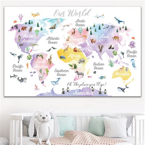 Murwall Kids Wallpaper Child World Map Wall Murals Animals