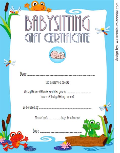 Gift Certificate For Babysitting Babysitting Gift Certificate