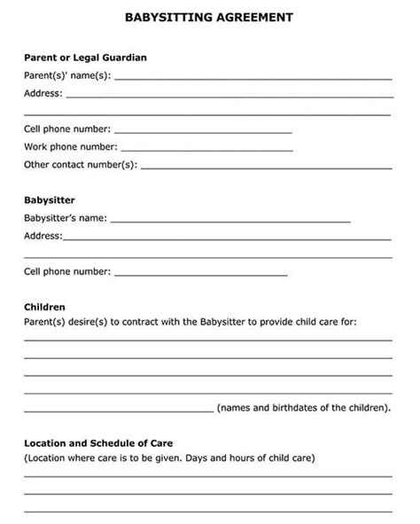 Child Care Contract Template Free Printable Templates