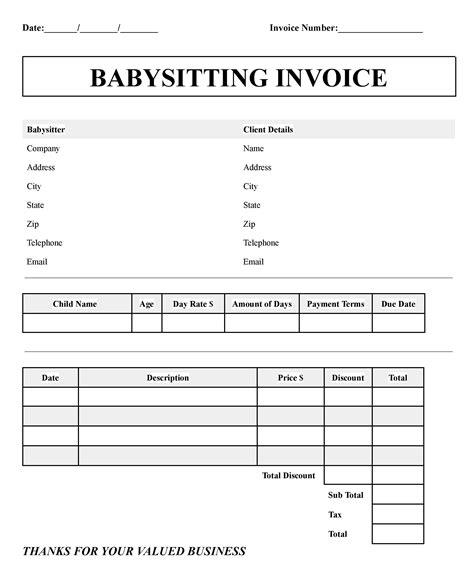 Babysitting Invoice Excel Excel Templates