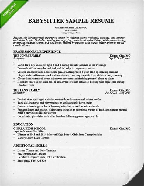 Babysitting Resume Sample