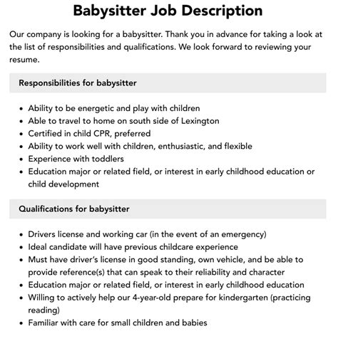 Babysitter Job Description The Requirements And Duties To Note shop