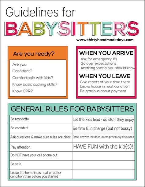 Guidelines for Babysitters Thirty Handmade Days