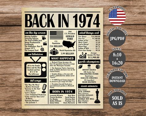 Back In 1974 Printable