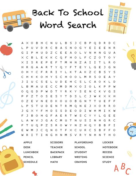 Back To School Word Search Free Printable