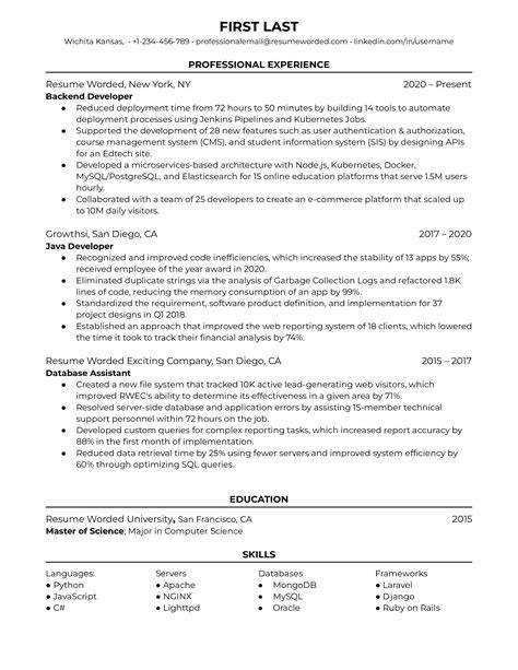 Backend Developer Resume