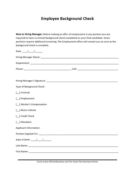 Employee Background Check Authorization Form Download Printable PDF