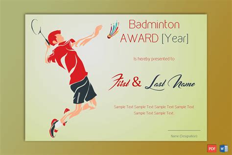 Badminton Certificate Template Free 12+ Championship Awards di 2020