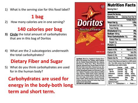 Baked Doritos Nacho Cheese Nutrition Label Worksheet Answer Key Doritos
