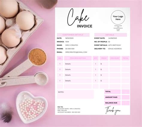 Bakery Invoice Bakers Order Form Modern Business Invoice | Etsy