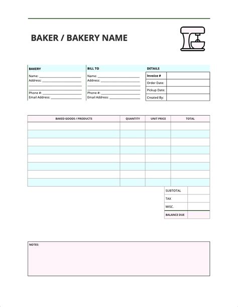 Bakery Invoice Template Free