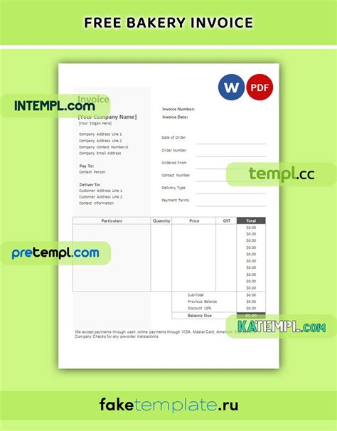 Bakery Invoice Word | Templates at allbusinesstemplates.com