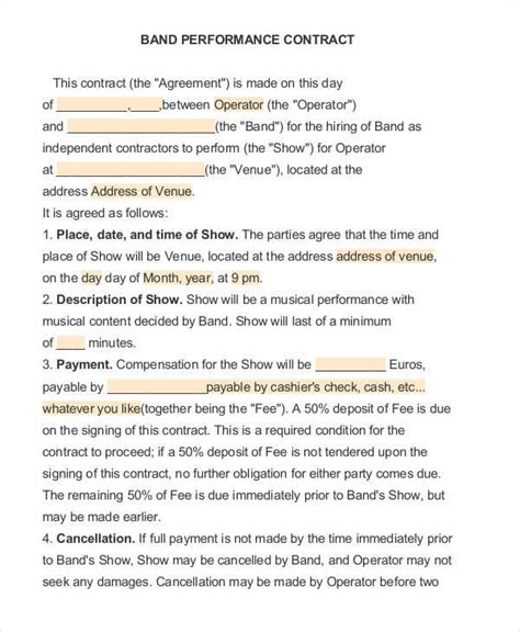 FREE 21+ Band Contract Templates in MS Word Google Docs Apple Pages